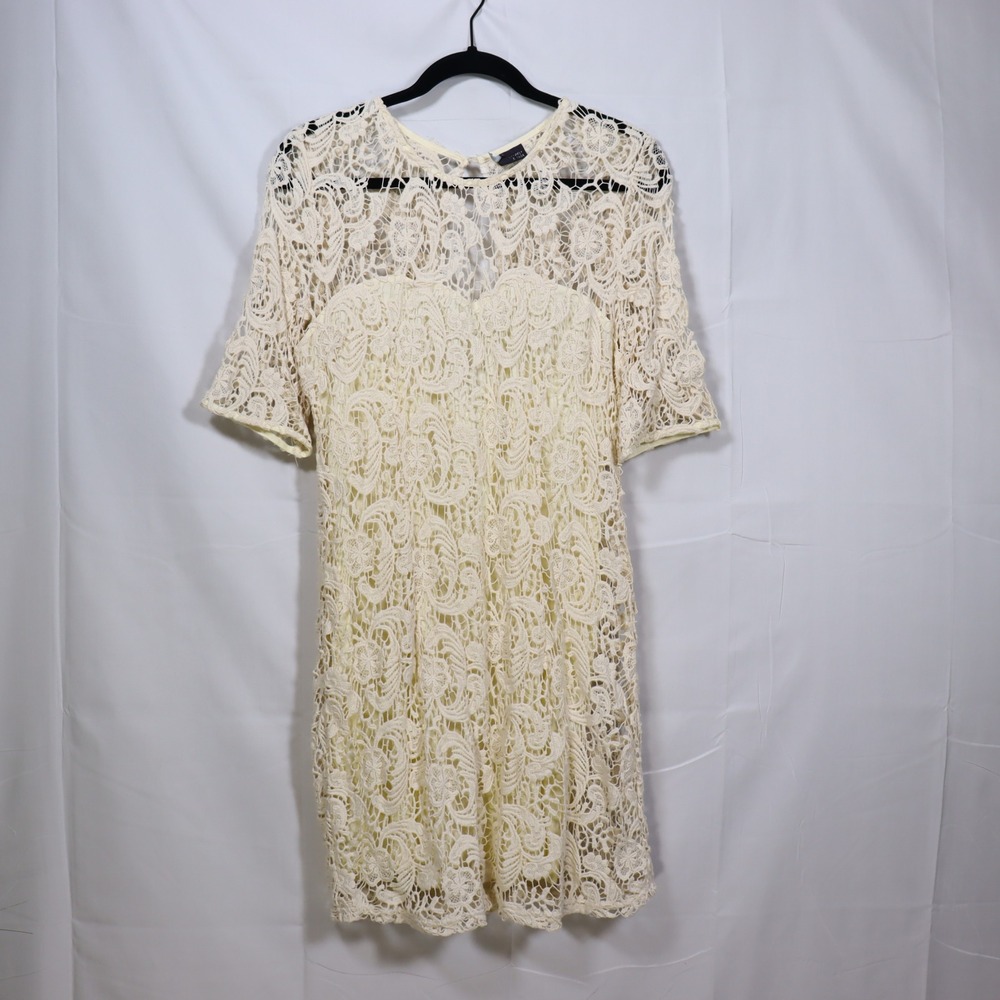 Sparkle & Fade Lace Mini Dress Large Cream Womens Coquette Romantic Party